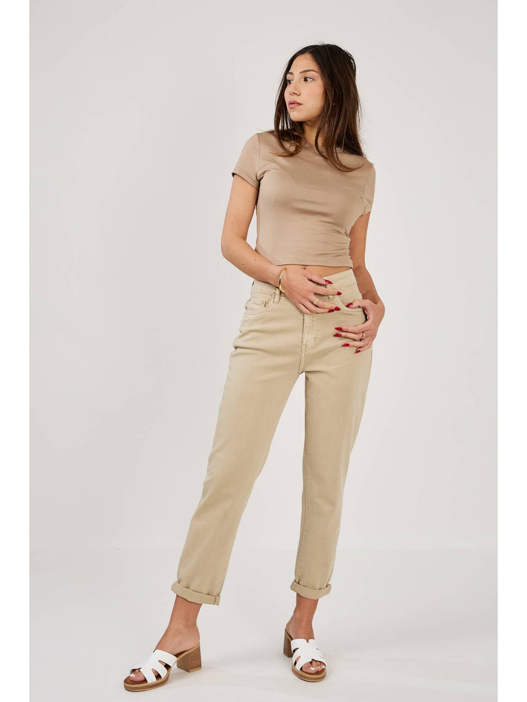 Julia Mom Jeans- Beige