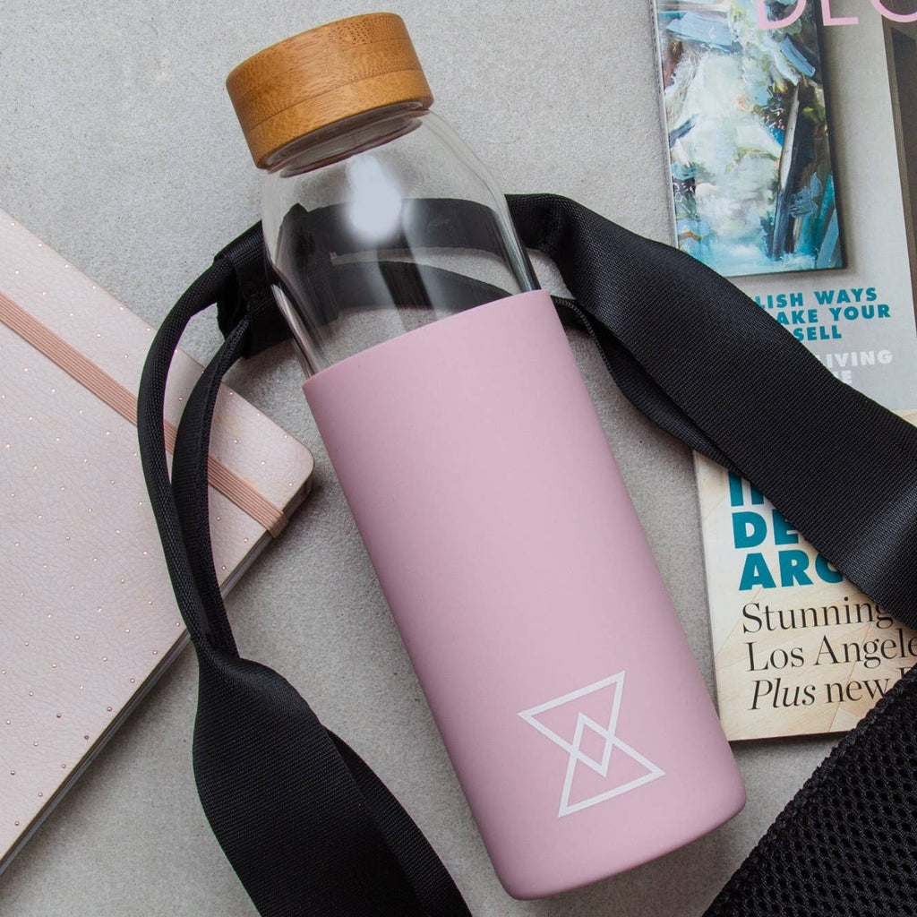 500ml Glass Reusable Water Bottle Pink