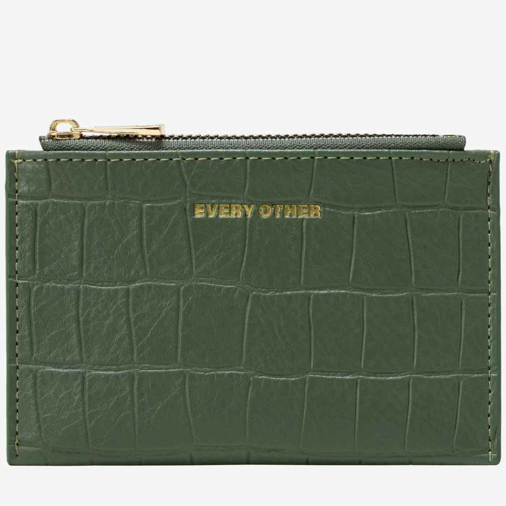 Croc Print Zip Top Card Holder- Green