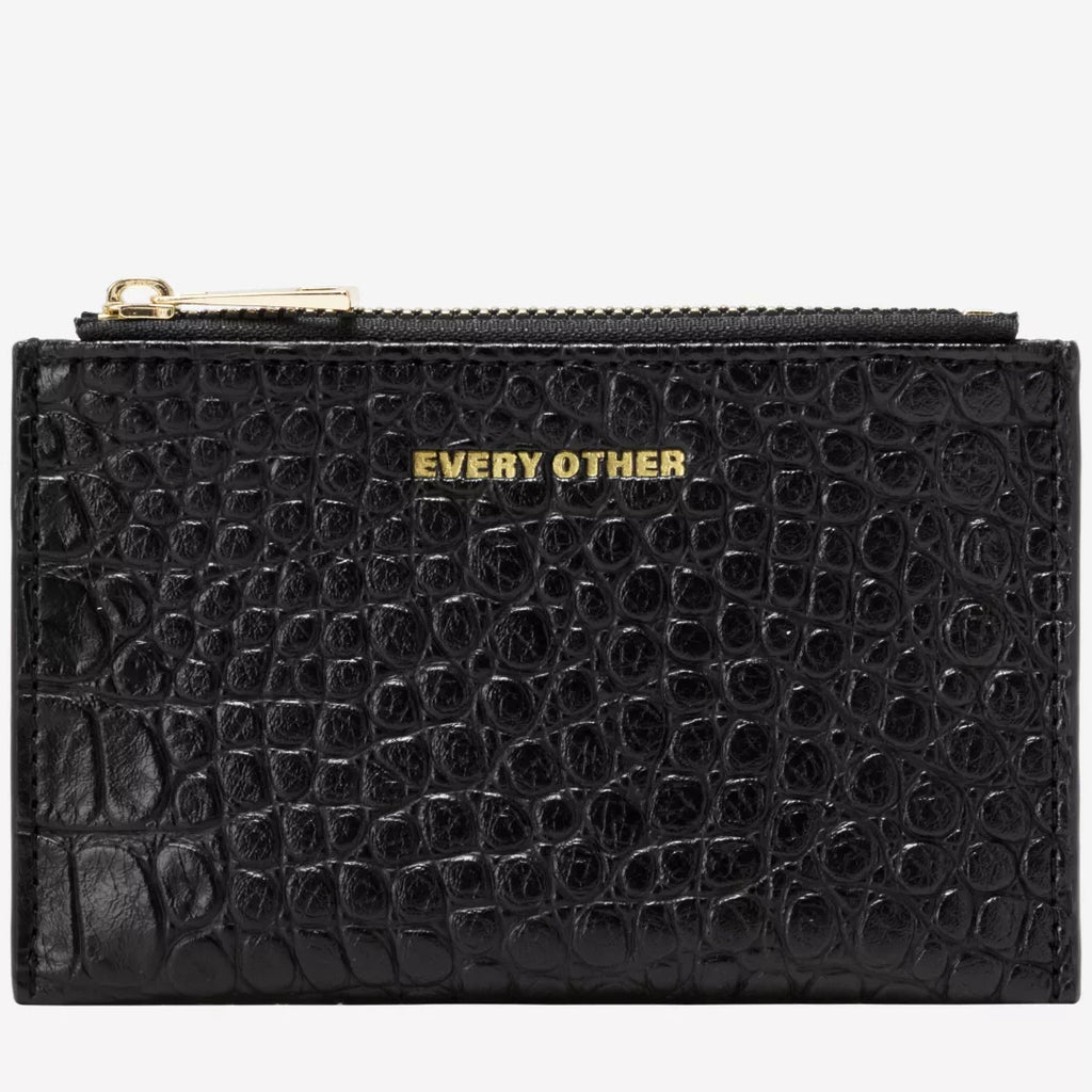Croc Print Zip Top Card Holder- Black