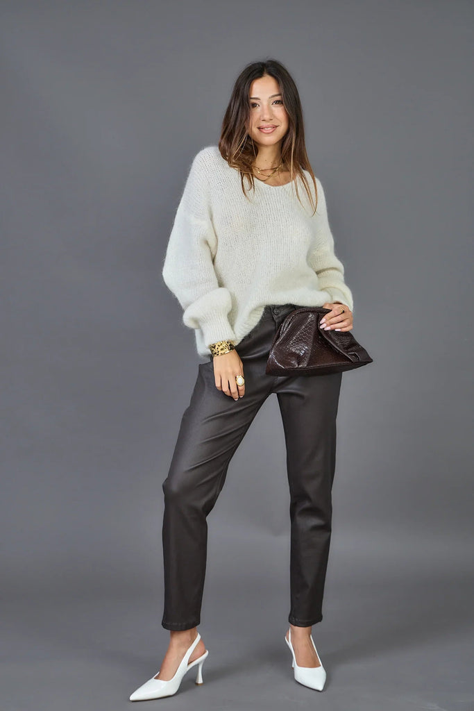 Inessa -Brown Coated Mom Pants