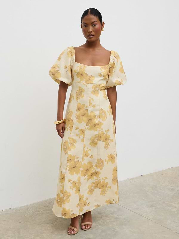 Bette Printed Puff Sleeve Midaxi Dress