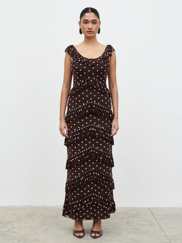 Cecile Ruffle Mesh Maxi Dress
