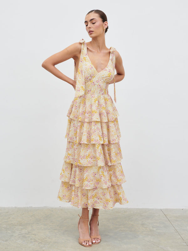 Fiore Tie Ruffle Midaxi Dress