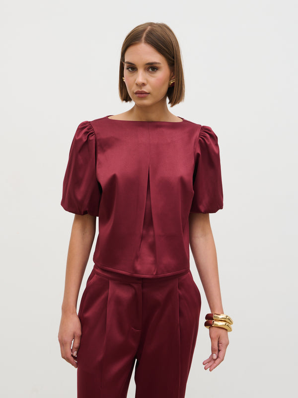 Lorah Puff Sleeve Bonded Satin Top