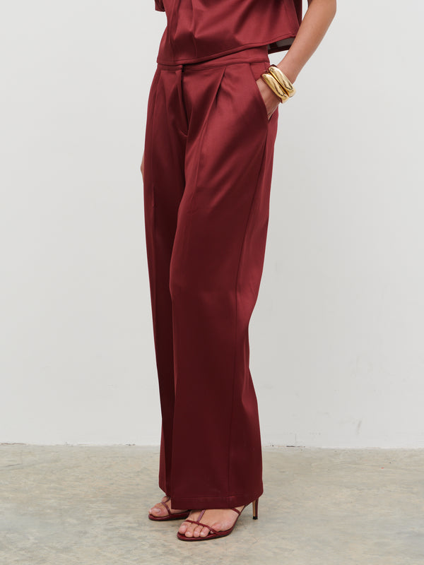 Lorah Wide Leg Bonded Satin Trousers