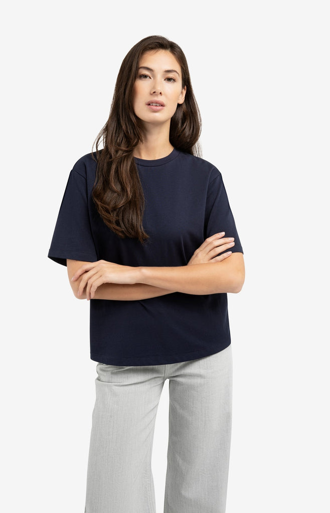 Boyfriend T-shirt in soft cotton- Navy