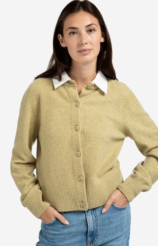 Cardigan with detachable collar - Olive