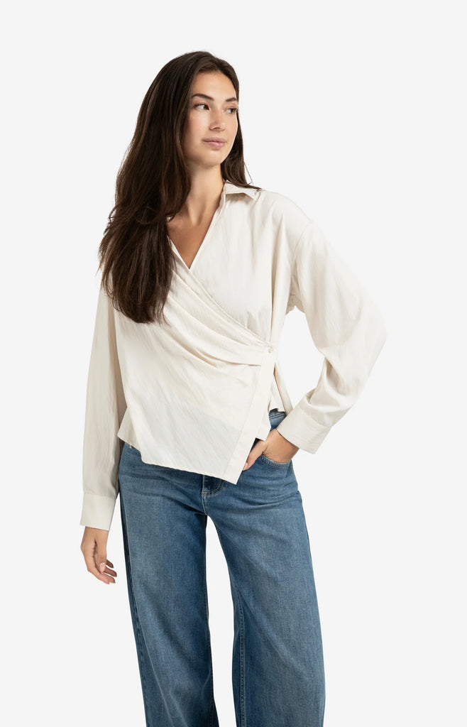 Fitted Wrap Blouse with Sleeve