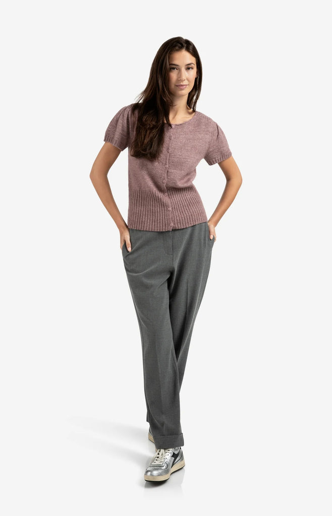 High Waist Tailored Trousers with Turn Up Black Oyster