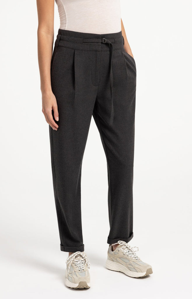 High-waist trousers with belt- Grey
