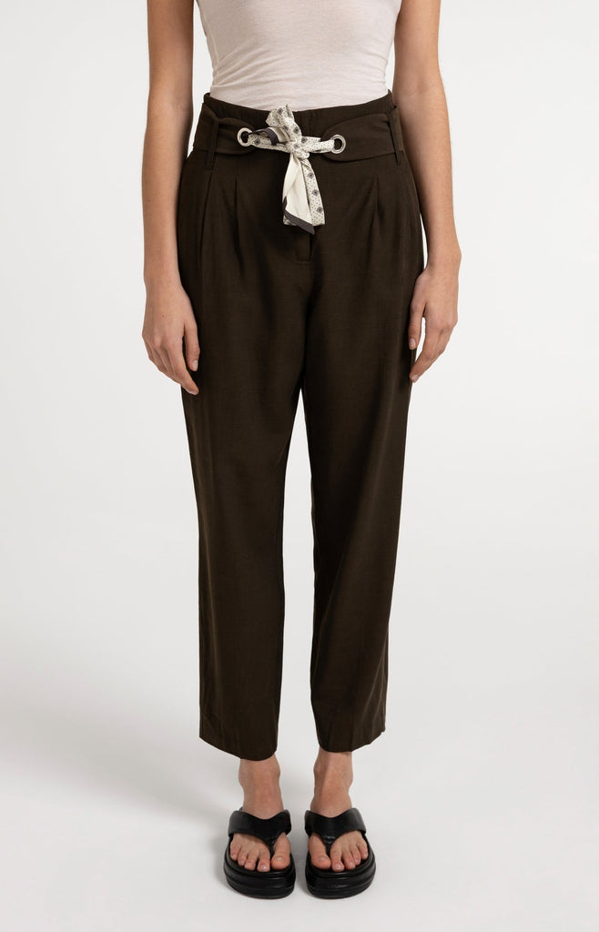 Trousers with  scarf belt- Brown