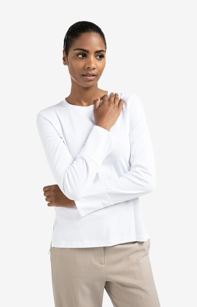 Jersey Top with woven cuffs white