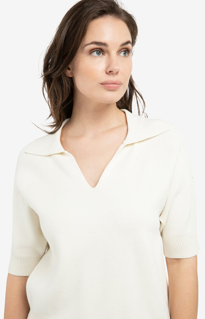Knitted sweater with collar - Ecru