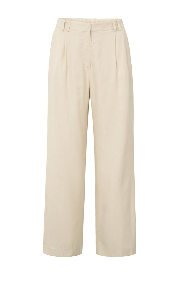 Linen-blend trousers with wide legs - Beige