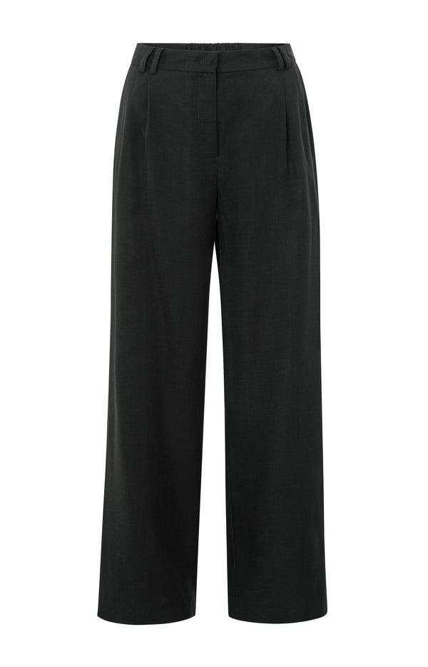 Linen-blend trousers with wide legs - Black
