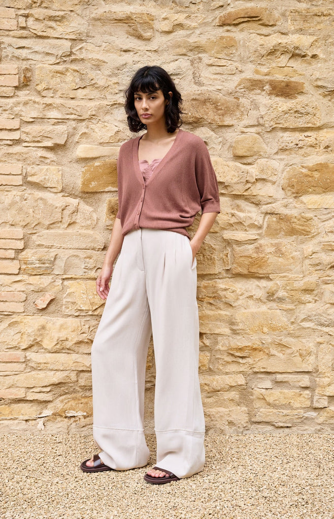 Linen blend trousers with fringe
