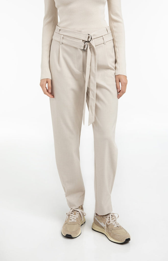 Trousers with double belt  - Beige