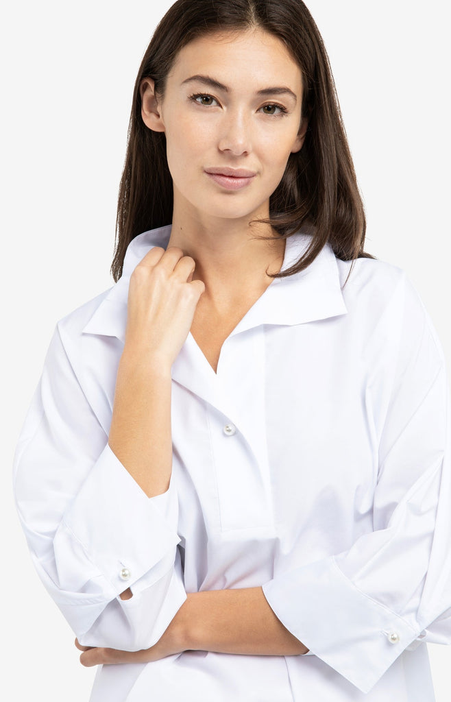Poplin blouse with pearl - White