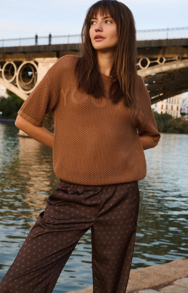 Yaya Open-knit top with artwork