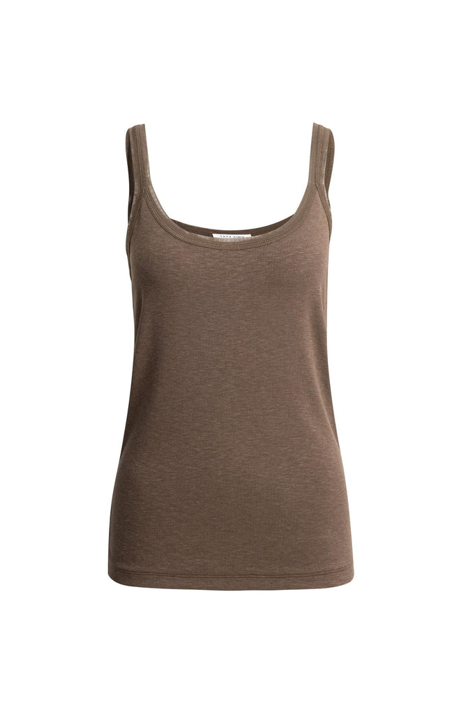 Ribbed singlet with mesh- Brown