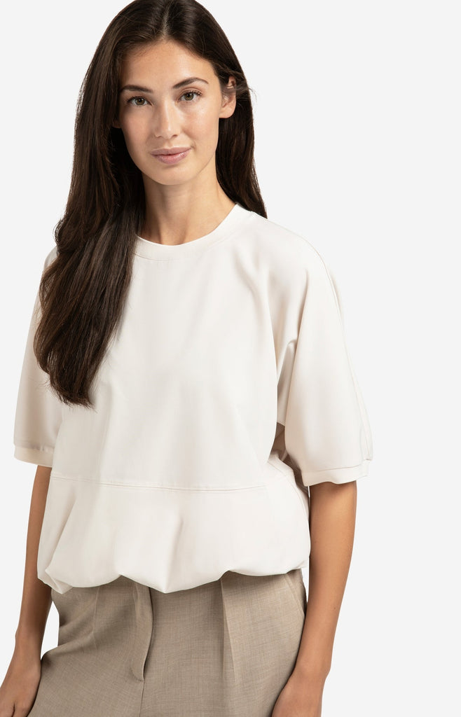 Short sleeve top with balloon hem- Beige