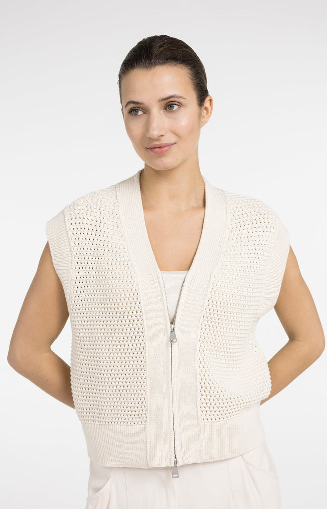 Sleeveless mesh cardigan with zip