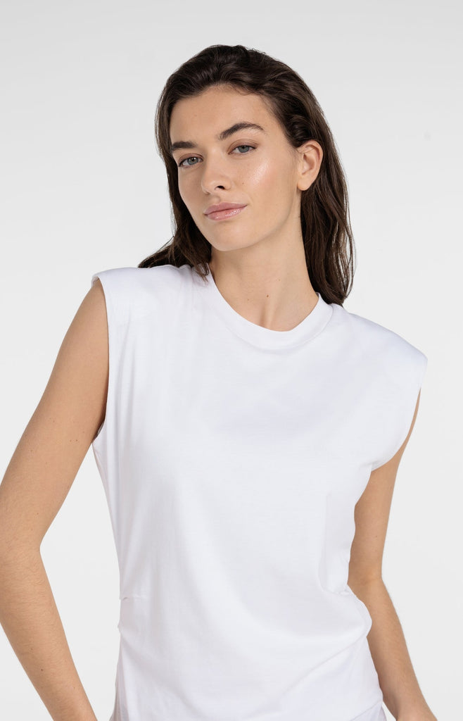 Sleeveless top with pleated side seams