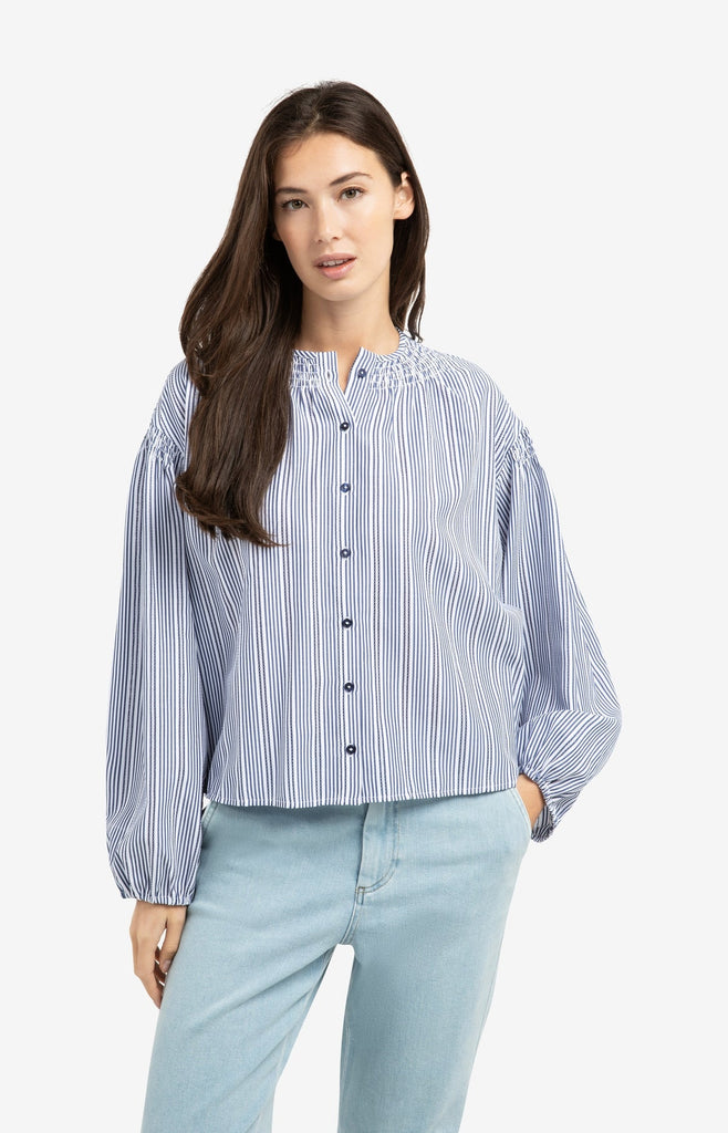 Striped blouse with shirred detail
