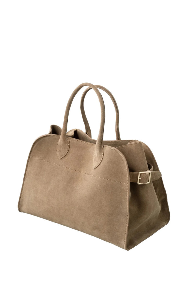 Suede Handbag with Buckle Detail