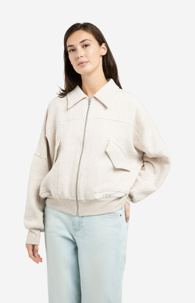 Sweat jacket with patch pockets and zip - Oatmeal