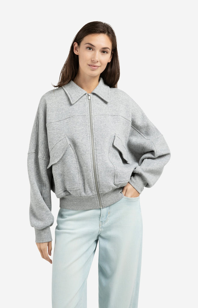 Sweat jacket with patch pockets and zip - Grey