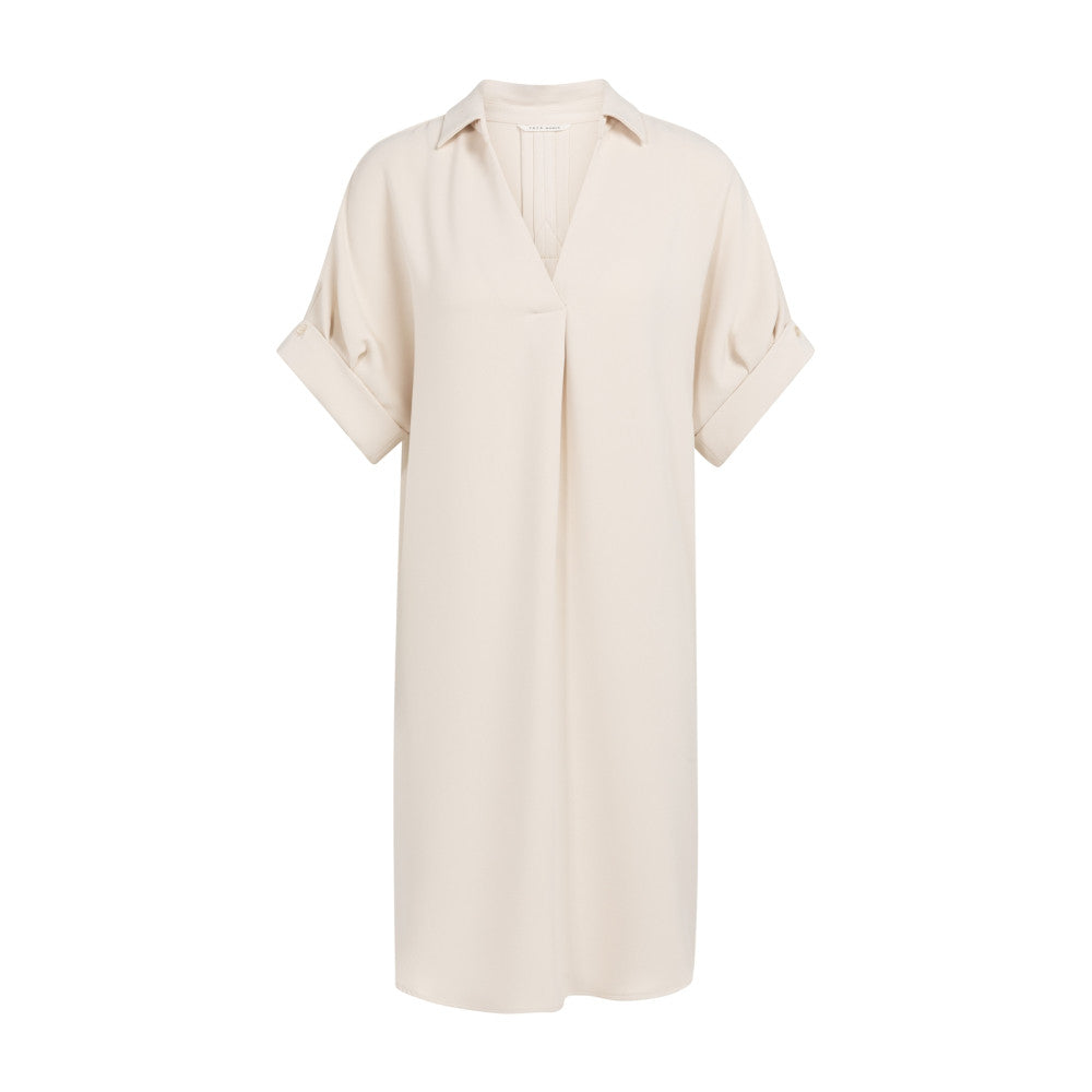 V-neck dress with pleated sleeves